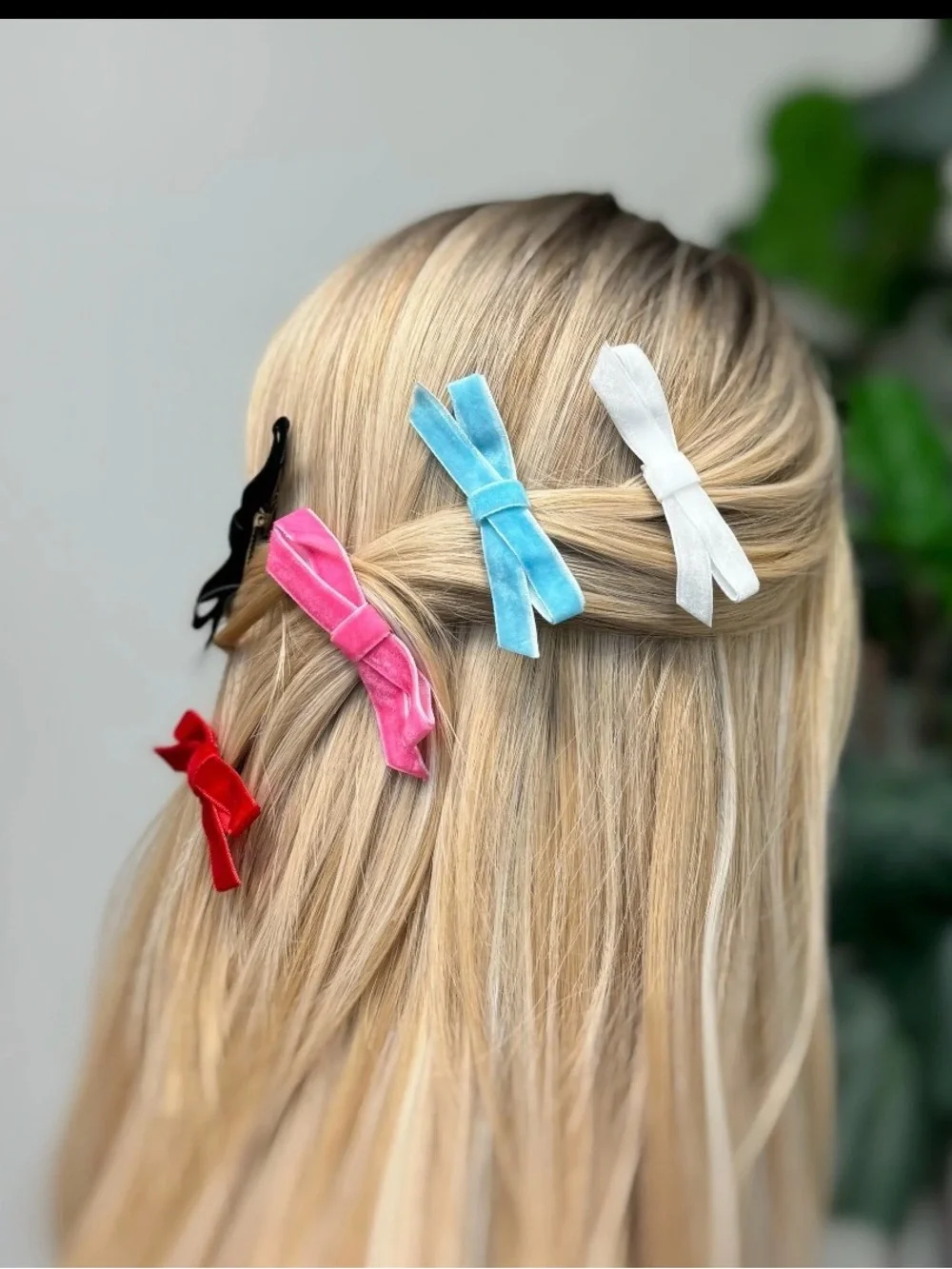 Velvet Bow Hair Clips - White, Blue, Pink, Black, Red